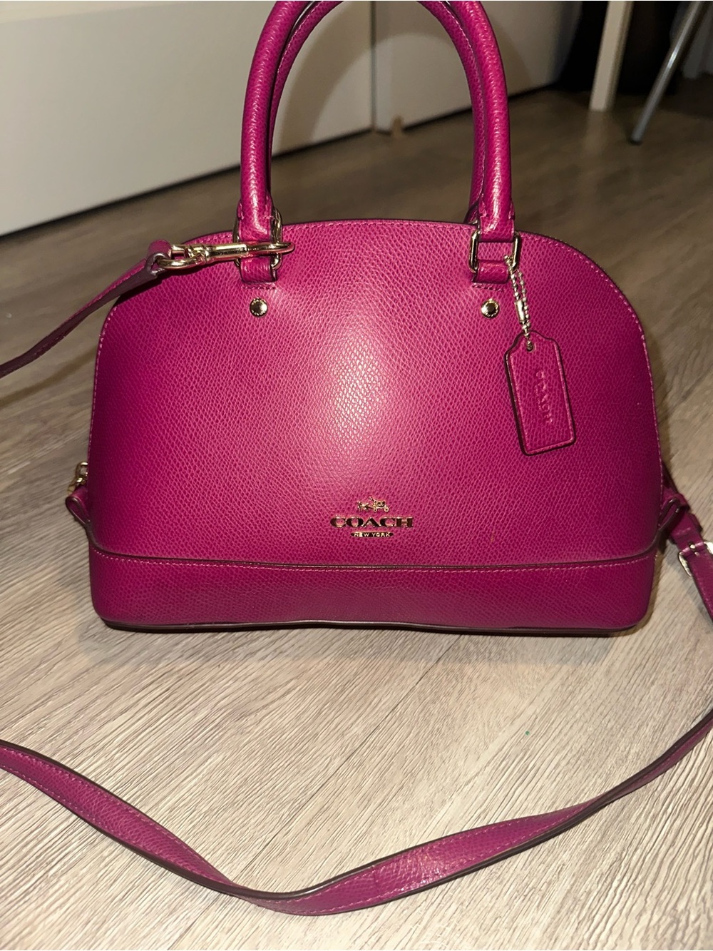 Coach Sierra Satchel Crossgrain Leather Pink Ruby Crossbody Bag Purse